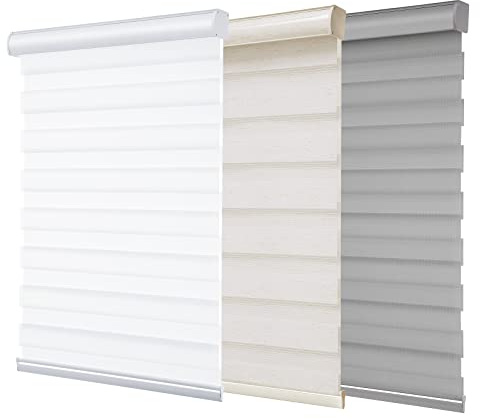 Pumkust Custom Cordless Zebra Blinds for Window Day and Night Blinds Free-Stop Dual Layer Roller Windows Shades,Light Filtering Window with Mesh,for Home and Office,Whtie