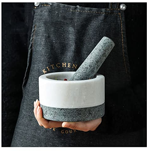 BAtlam Marmo Mortaio Pestello Set Ciotola per Macinare Aglio Manuale per Macinare Spezie E Fare Salse Utensili da Cucina in Marmo