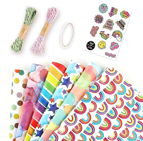Set Carta Regalo Compleanno Con Nastri ed Etichette, 6 Pezzi 70 x 50 cm, per Bambini e Feste