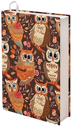 Kuiaobaty Buchhülle mit Eulen-Blumenmuster, dehnbare Passform, Cartoon-Eule, Vogel, fester Bucheinband, Tagebuch, Schutz