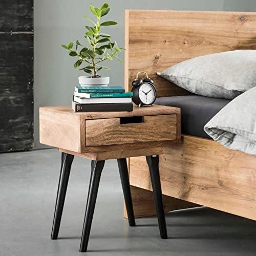 RINGO-Living Nachttisch La mit Schublade, Stauraum, Industrial Style, Wohnzimmertisch 56 cm hoch, Nachtschrank Industrie