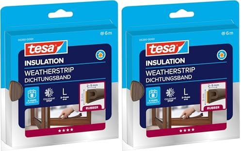 tesamoll P-Profil Gummidichtung - Selbstklebende Dichtung zum Isolieren von Spalten an Fenstern und Türen - Braun - 6 m x 9 mm x 2-5 mm (Packung mit 2)