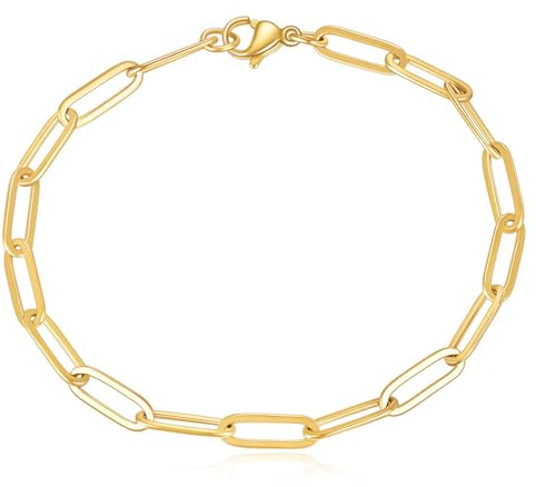 Kritz Bracelet Femme plaqué Or et Acier inoxydable Style Trombone Paperclip - Corde Torsadé - Gourmette Maille Cubaine - Bracelets Maillon Fin Rond Ovale Bijoux Cadeau Femmes (Trombone Paperclip)