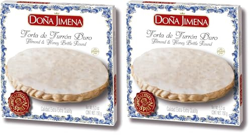 DOÑA JIMENA - Torta di Dolce alla Mandorla, Senza Glutine, Consistenza Croccante, Dolce Natalizio con Ricetta Artigianale, Qualità Extra, Formato Rotondo, Torrone tradizionale, 150 g (Confezione da 2)