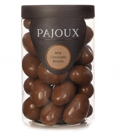 Pajoux Milk Chocolate Brazils (Large) 280g | Milk Chocolate Covered Nuts - Whole Brazil Nuts - Chocolate in a Gift Jar