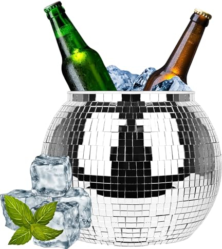 Disco Eiskübel 23cm - Spiegelkugel Design mit Lichtreflexion, Großes Fassungsvermögen für mehrere Flaschen, Verdickter Kunststoff für langanhaltende Kühlung bei Partys