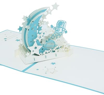 LuLu 3D Pop Up Karte - Astronaut mit Mond, Weltraumastronaut, Geburtstagskarte & Dankeskarte für Geschenk, Gutschein, Weihnachten, Einladung, Geburtstag & Glückwunschkarte