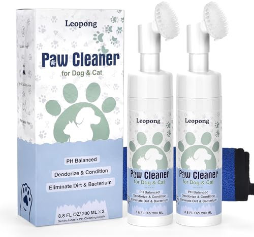 Leopong Hundepfotenreiniger, Hundepfoten-Waschpflege für Hunde, groß, mittel, klein, XL, 2 Stück, wasserloser Schaumstoff mit Silikonschrubber, Hunde- und Katzenfüße, Pfotenreiniger