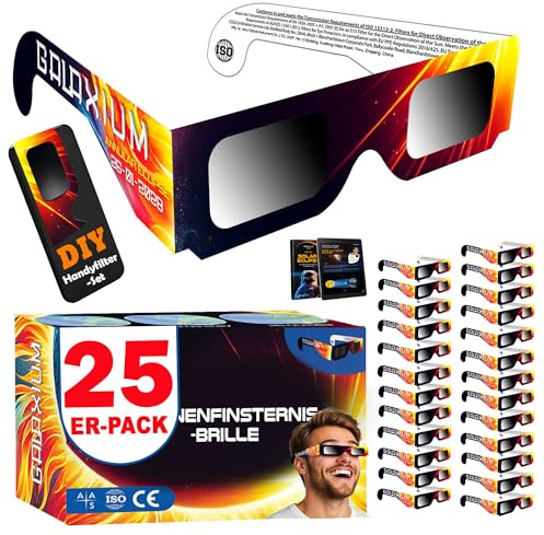 Galaxium 25x Gafas Eclipse Solar Homologadas ISO 12312-2 - Aprobadas AAS 2026 - Certificadas CE - Seguras para Observación Directa - Gafas para Ver Eclipse Solar