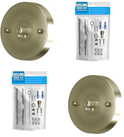 2 Pack 100mm Vintage Ceiling Rose with Metal Cord Grip Green Brass Pendant Light Fitting Canopy Kit Decorative Single Outlet Cover Plate Front Fitting Light Base for UK Lighting [Energy Class A]