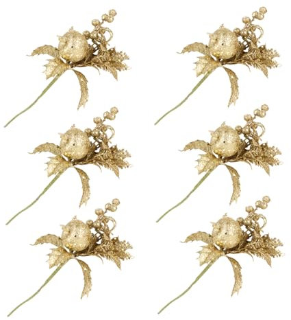 Cabilock 6stücke Weihnachtsblumen Zweige Picks Für Kranz Und Baumdekoration Künstliche Goldene Weihnachtsblüten Für Festliche Arrangements Und -projekte