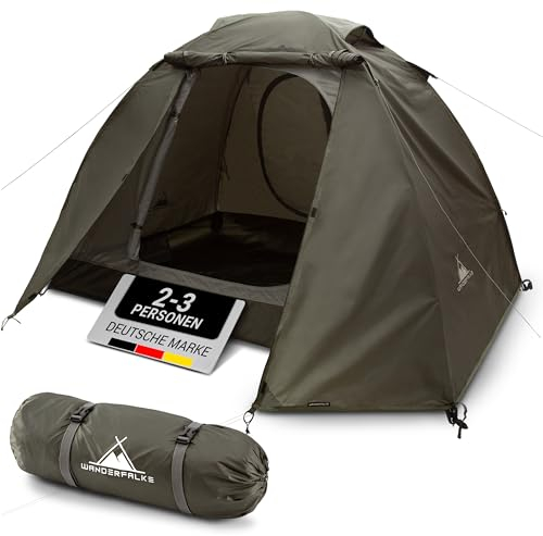 WANDERFALKE® Zelt 2 Personen wasserdicht, Ultraleicht & kleines Packmaß, schneller Aufbau - Outdoor Zelte für Camping, Trekking, Bikepacking, Angeln, Festival UVM. - Perfekt für warme & kalte Tage