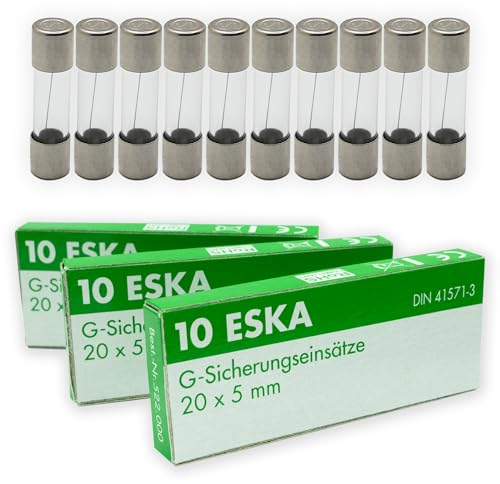 ESKA 3,15A Feinsicherungen 5x20mm Glassicherung | Träge Auslösecharakteristik für 220V / 230V / 250V AC | G-Sicherungseinsätze | 10 Stück | Eska Nr. 522.500