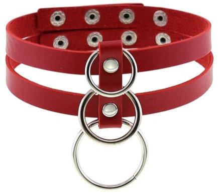 Choker-Halsband aus PU-Leder, Gothic-Schmuck, Gothic-Stil, PU-Leder, Choker-Halsketten für Damen, Herz, Punk, Rock, verstellbar, Schwarz (rot)