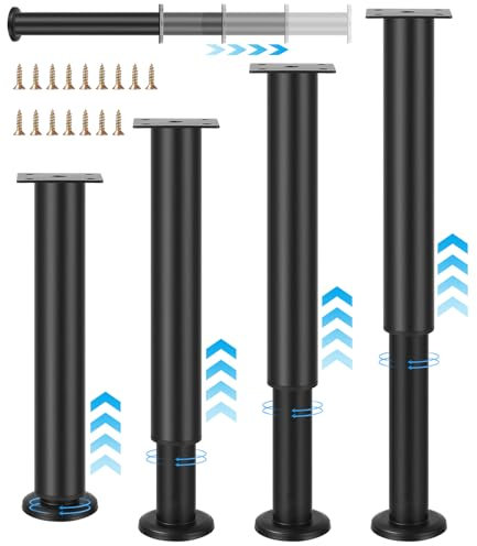 Cexovo 4 Stück Möbelfüße Verstellbar Schwarz Möbelbeine Höhenverstellbare Tischbeine 25-42 cm Sofa Ersatz Stützfüße Beine,Kohlenstoffstahl,für Möbel,Sofa,Stuhl,Schreibtisch,Schränke Beine Füße