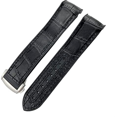 AHGDDA 19 mm 20 mm Nylon-Gummi-Uhrenarmband 21 mm 22 mm für Omega Seamaster 300 AT150 Speedmaster 8900 PlanetOcean Lederarmband(Black leather black,20mm)