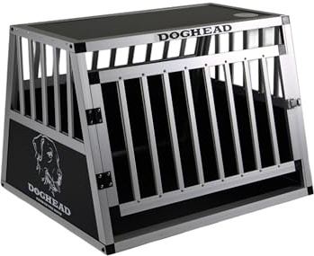 DOGHEAD Hundetransportbox Hundebox Alu Reisebox Transportbox, 70 x 60 x 50 cm, Ecoline, schwarz/Silber