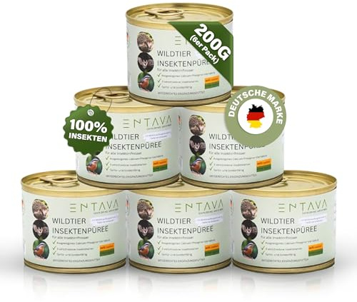ENTAVA Frisches Insektenpüree - 100% Insekten, Igelfutter, Vogelfutter, Reptilienfutter, (Wild-) vogelfutter, Kleinnagerfutter, Frettchenfutter, Fischfutter (200g (6er Pack))