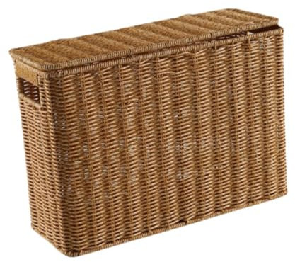 Folpus Caja de almacenamiento estrecha y alta, revistero tejido con tapa, cesto estrecho portátil, archivador estrecho para baño, S