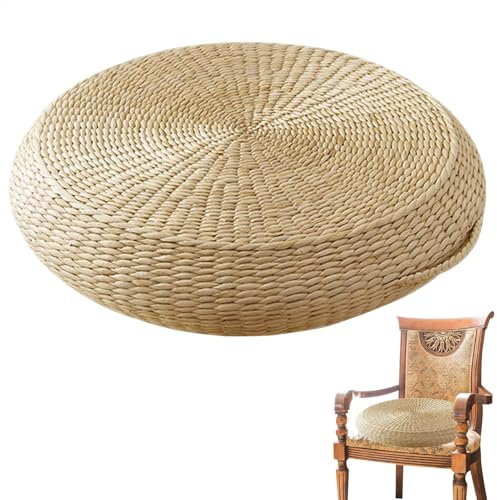 Generisch Tatami Cuscino da pavimento – con cannuccia intrecciata | Meditation Round Pollame di paglia cuscino fatto a mano Tatami tappetino per sedia yoga