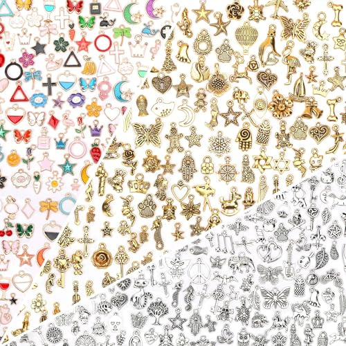 SANNIX Lot de 350 breloques assorties pour fabrication de bijoux, colliers, bracelets, boucles d'oreilles, fournitures d'artisanat