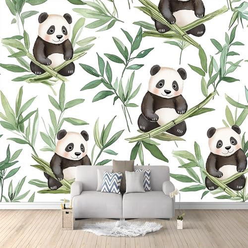 Fotomurales 3D Panda De Acuarela Y Bambú 300x210 cm Papel Pintado Fotográfico, Decoración De la Pared Murales para Salón, Dormitorio, Habitación para Niños, Pared de TV