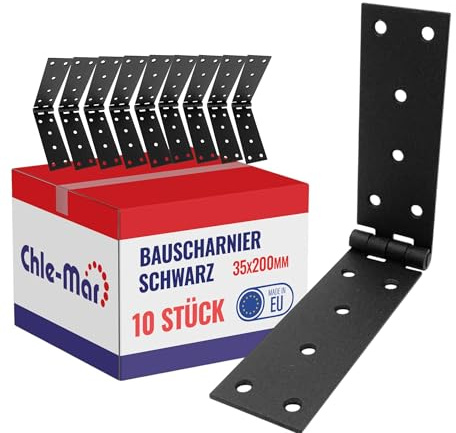 Chle-Mar 10x Scharniere Schwerlast Schwarz 35x200mm Wetterfest | Robustes Türscharnier für Möbel & Holztüren, Stabiles Kistenband für Truhen & Schränke, Langlebig, für Innen & Außen