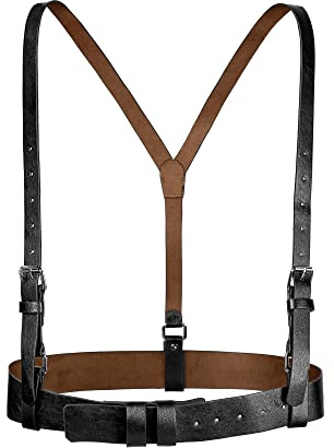 Allegra K Plus Size Vintage PU Leather Y Back Suspenders Adjustable Holes Belts for Women Men 93-108cm/36.61-42.52 Black