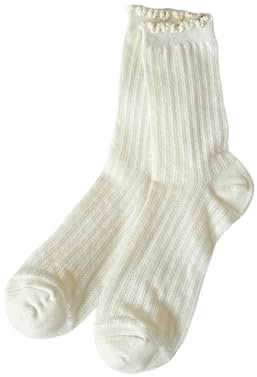 Gyios Chaussettes Femme 3 Paires De Minces En Maille D'été, Coton À Cheville Pour L'école Décontractée-blanc Lait