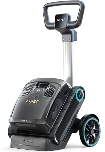 AIPER Scuba X1 Poolroboter mit Caddy Kombi-Set, 25200 LPH Sauberkeit mit Doppel-Auslass, 3 μm Ultra-Feinfilter, Horizontale Wasserlinienreinigung, Poolsauger Akku Ideal für Eingelassene Pools 200 ㎡