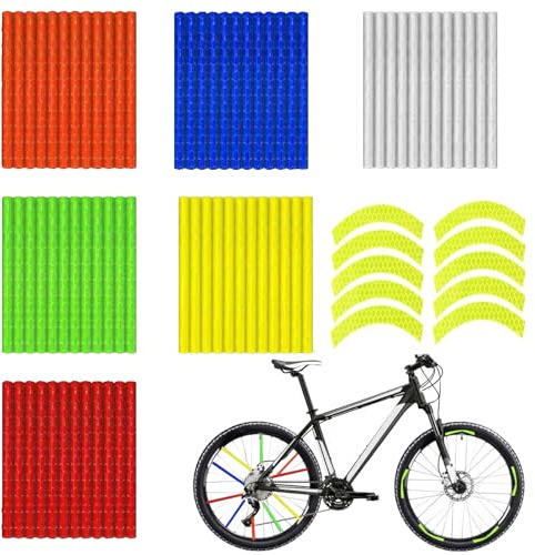 YQBFTC 72 Stück Bunte Speichenreflektoren Fahrrad,360°Sichtbarkeit Reflektoren Fahrrad,Fahrrad Reflektoren Speichen mit 10 Aufkleber,Alternative zu Katzenaugen Fahrrad für Max Sichtbarkeit bei Nacht