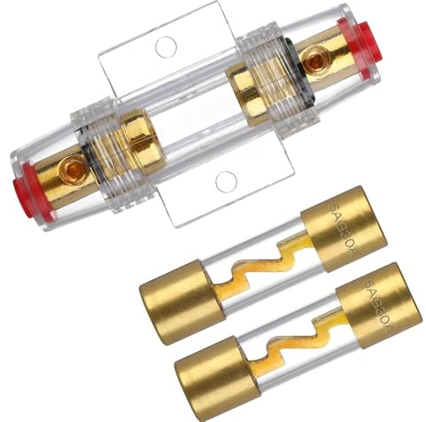 AGU Sicherungshalter 30A Vergoldet Inline mit 2 Stück AGU Sicherung | Glassicherung AGU-Sicherung Inline-Sicherungshalter Glasrohr für Automotive Audio Power Safety Protection