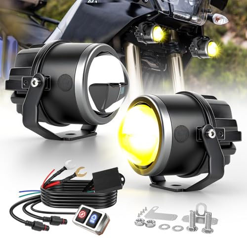 CO LIGHT Feux Additionnels Moto LED 90W 30000LM Gen 3 Faisceau Longue Portée Blanc Ambre Modes Stroboscope Sécurité Nuit Pluie Route IP68 Résistant aux Chocs Installation Facile Kit 2 Pièces