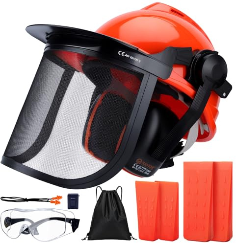 Savior Casque de Sécurité pour Tronçonneuse EN397 avec Lot de 4 Coins d'abattage, Protections Auditives et Visière, Casque de Protection Forestière, 54 à 63 cm Tour de Tête Réglable