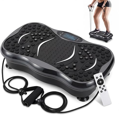 Spark Magnetic Vibration Plate Exercise Machine with Bluetooth Speakers, 5 Program Modes, Resistance Bands, Black and Gray