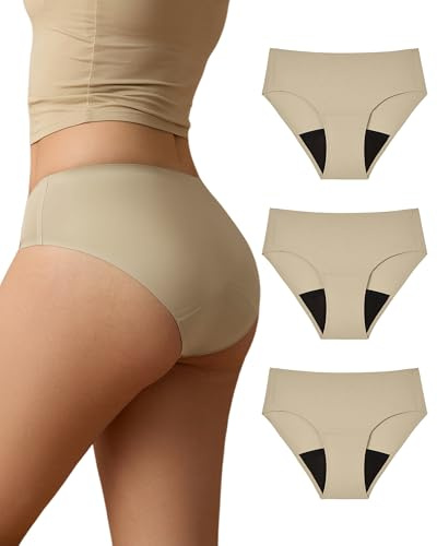 SHARICCA Sous-vêtement menstruel saignement abondant 40 ml Absorption Périodes Sous-vêtements Respirant Anti-fuite Menstruation Culotte Culotte Femme, beige, S