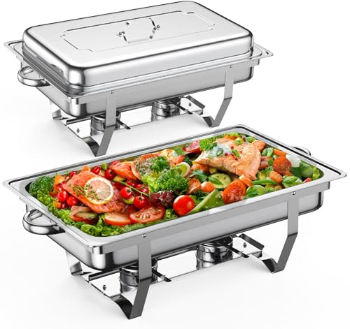 Barhon Warmhaltebehälter Essen 4 pcs, Chafing Dish 9L, Wärmebehälter für Speisen, Leicht zu reinigender Edelstahl Warmhaltebehälter, Schnell Aufbaubarer Speisenwärmer, Runder Buffetwärmer