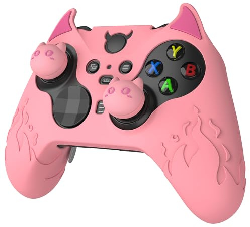 playvital Cute Demon Silicone Case Cover for Xbox Elite Wireless Controller Series 2, Kawaii Anti-Slip Shockproof Controller Skin Grip for Xbox Elite Series 2 Core with Thumb Grip Caps(Pink) | Anti-Slip Silicone Protective Case for Xbox Elite Series 2 Core Joystick