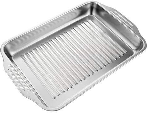 Space Home - Teglia da Forno Rettangolare in Acciaio Inox 36 x 27 - Teglia Profonda per Arrosti, Lasagne e Verdure - Vassoio da Forno Universale - Grandi Stampi Rettangolari per Cuocere