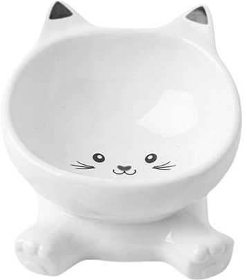 Evember Bol pour Chat en Ceramique, 12.5x10.5cm Bol Chat Surélevée Ceramique, Gamelle en Céramiques pour Chats, Bols en Céramiques pour Chats Surélevée, Anti Glouton