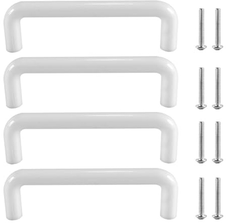 ACOLY 4 tiradores para muebles, cajones y puertas, blancos, para armarios de cocina y armarios, con una distancia entre agujeros de 96 mm.