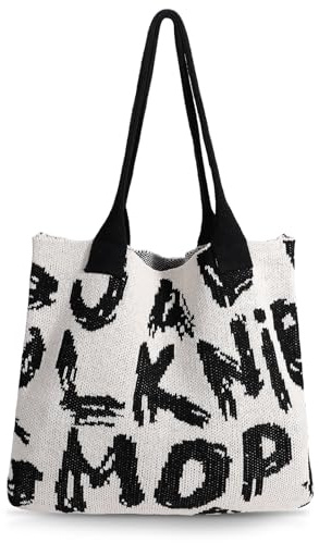 LEACOOLKEY Borse da Donna Grande Uncinetto Borsa Estiva da Donna Capiente Leggera Pieghevole Perfetta per Shopping Passeggiate Uscite e Viaggi Estivi,Bianco