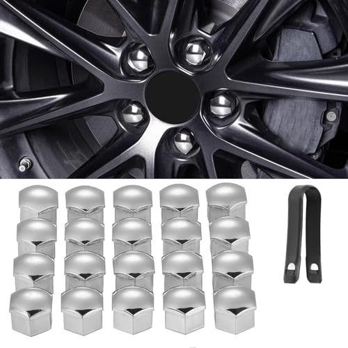 yaohaishao 20 Stück Radmutternkappen für Ford Fiesta MK7 2008-2017, Auto-Radmuttern Schutzkappen für Radmuttern Reifenmutterkappen für Autos,Silver-19mm