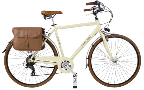 Canellini Vintage stadscykel retro citybike söt midja gammaldags aluminium för män med väskor hjul 28 tum (Panna, L)