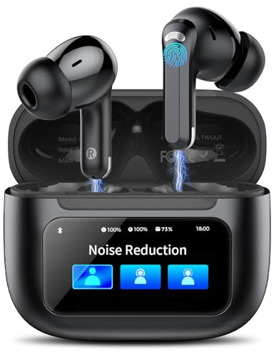 TIMU 2026 Écouteurs Bluetooth 5.4 Écran Tactile LED Multifonctionnel, Ecouteurs Bluetooth sans Fil ANC, 48 Heures Contrôle Tactile avec HiFi Stéréo, IPX7 Étanche Casque pour iOS Android (Noir)