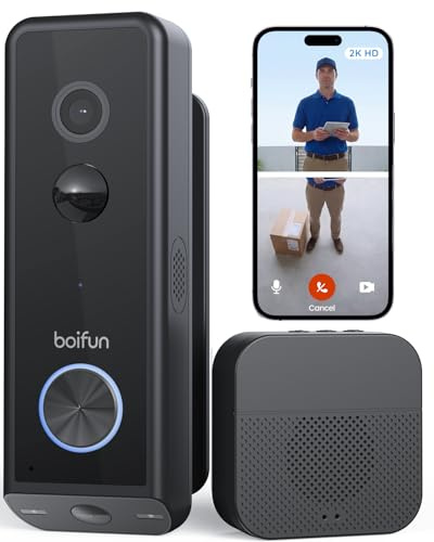 BOIFUN 2026 WLAN Video Türklingel mit Kamera, Dual Kameras für Paketschutz | 2K Full HD Farb-Nachtsicht, Akku oder kabelgebunden, Alexa-kompatibel, KI-Personenerkennung, Ohne ABO, 2,4 GHz, IP65