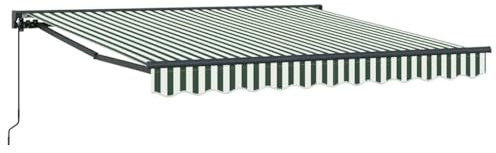 Foknhdi - Toldo retráctil con brazo articulado, 350 x 250 cm, con medio cassette, para jardín y balcón, marco de aluminio sólido, rayas verdes y blancas