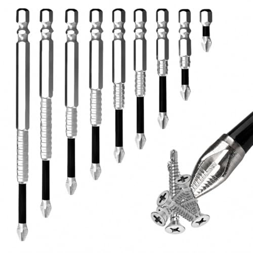 9 Pcs Magnetic Screwdriver Drill Bit Set, Anti-Slip Strong Magnetic Driver Bits, Durable Alloy Steel Screwdriver Bits for Precision Drilling, Fastening, Repair and DIY Projects, 25-150mm