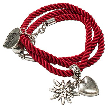 Alpenflüstern Trachten-Wickelarmband Edelweiß - Damen-Trachtenschmuck, Trachtenarmband, Kordel-Armband rot DAB026