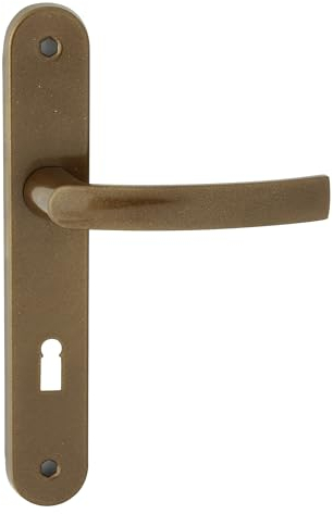 domino Türgriff 72 Drückergarnitur BB-Buntbart Set Langschildgarnitur Türklinke für Zimmertür, Bürotür, Kellertür & Innentür L-Form Türbeschläge aus Stahl Bronze Türdrückergarnitur PRO M3